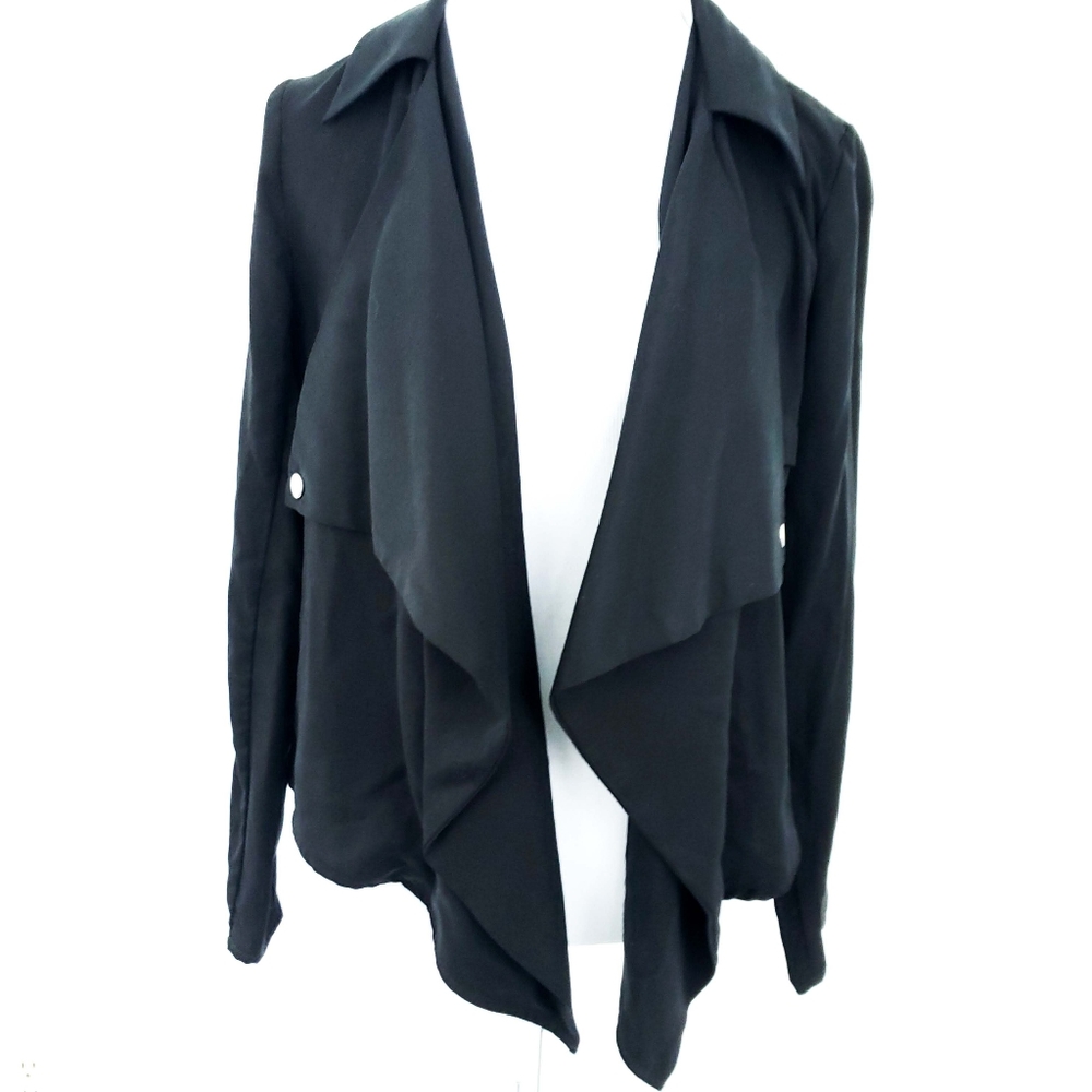 Bar III Black Waterfall Blazer Career Work Medium